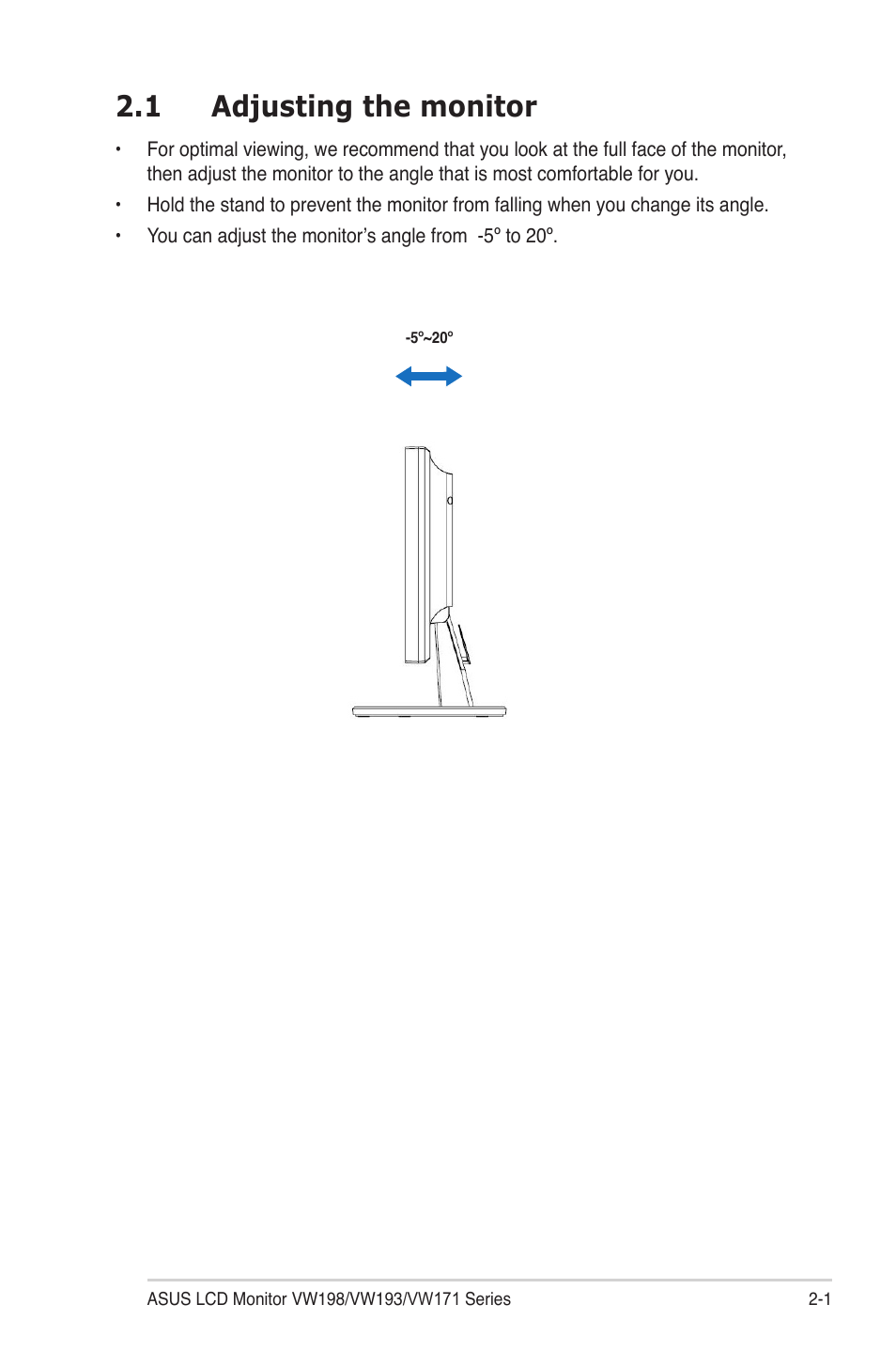 1 adjusting the monitor | Asus VW 198 Series User Manual | Page 11 / 19