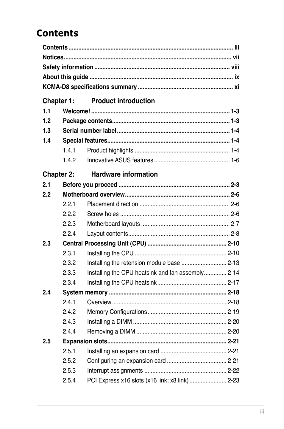 Asus KCMA-D8 User Manual | Page 3 / 152