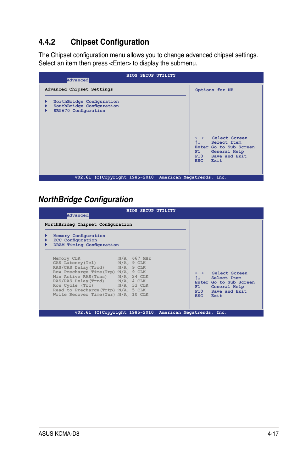 2 chipset configuration, Chipset configuration -17, Northbridge configuration | Asus kcma-d8 4-17 | Asus KCMA-D8 User Manual | Page 81 / 152