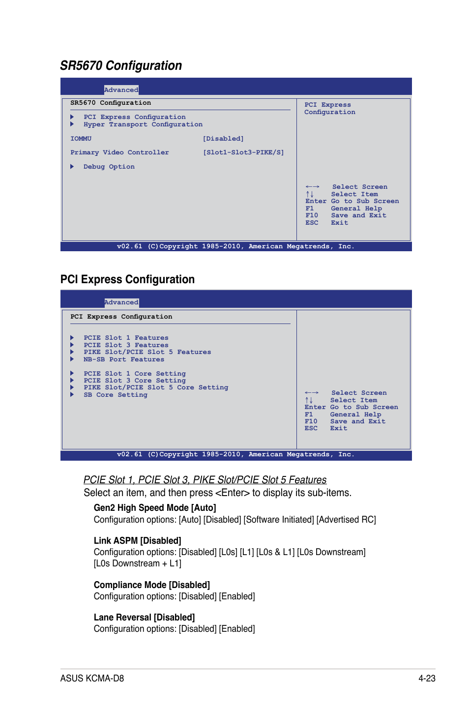 Sr5670 configuration, Pci express configuration, Asus kcma-d8 4-23 | Asus KCMA-D8 User Manual | Page 87 / 152