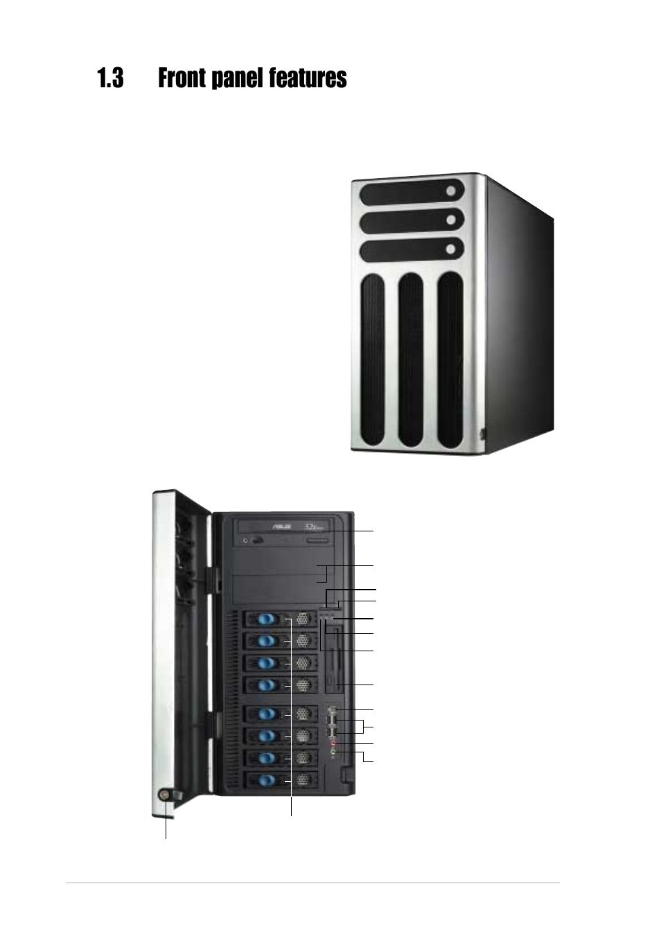 3 front panel features | Asus Xeon 5U Rackmount Server AP1720-E1 User Manual | Page 12 / 78