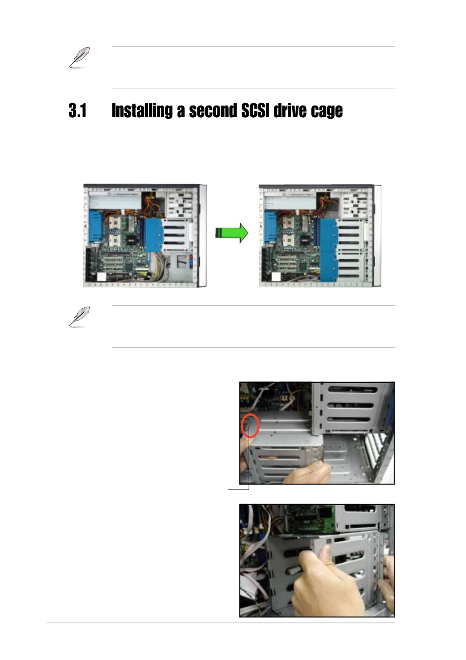 1 installing a second scsi drive cage | Asus Xeon 5U Rackmount Server AP1720-E1 User Manual | Page 68 / 78