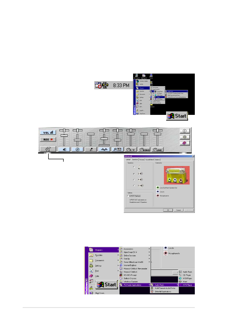 12 multi-channel audio feature setup, 2 the c-media applications, 1 the c-media audio mixer | Asus P4S8X User Manual | Page 130 / 144