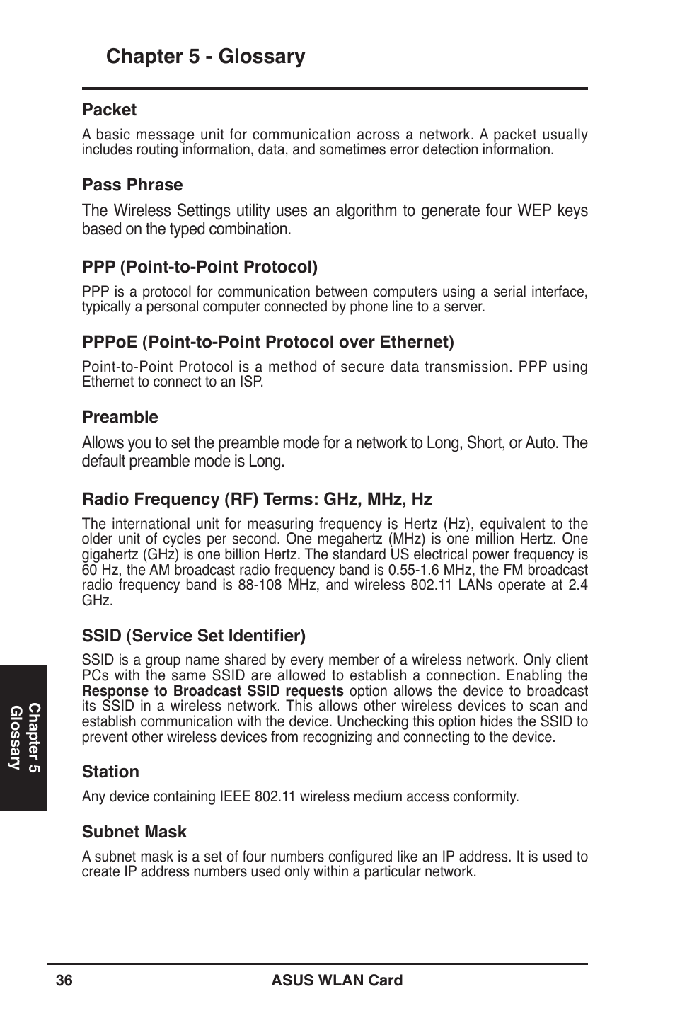 Chapter 5 - glossary | Asus WL-106gM User Manual | Page 36 / 39