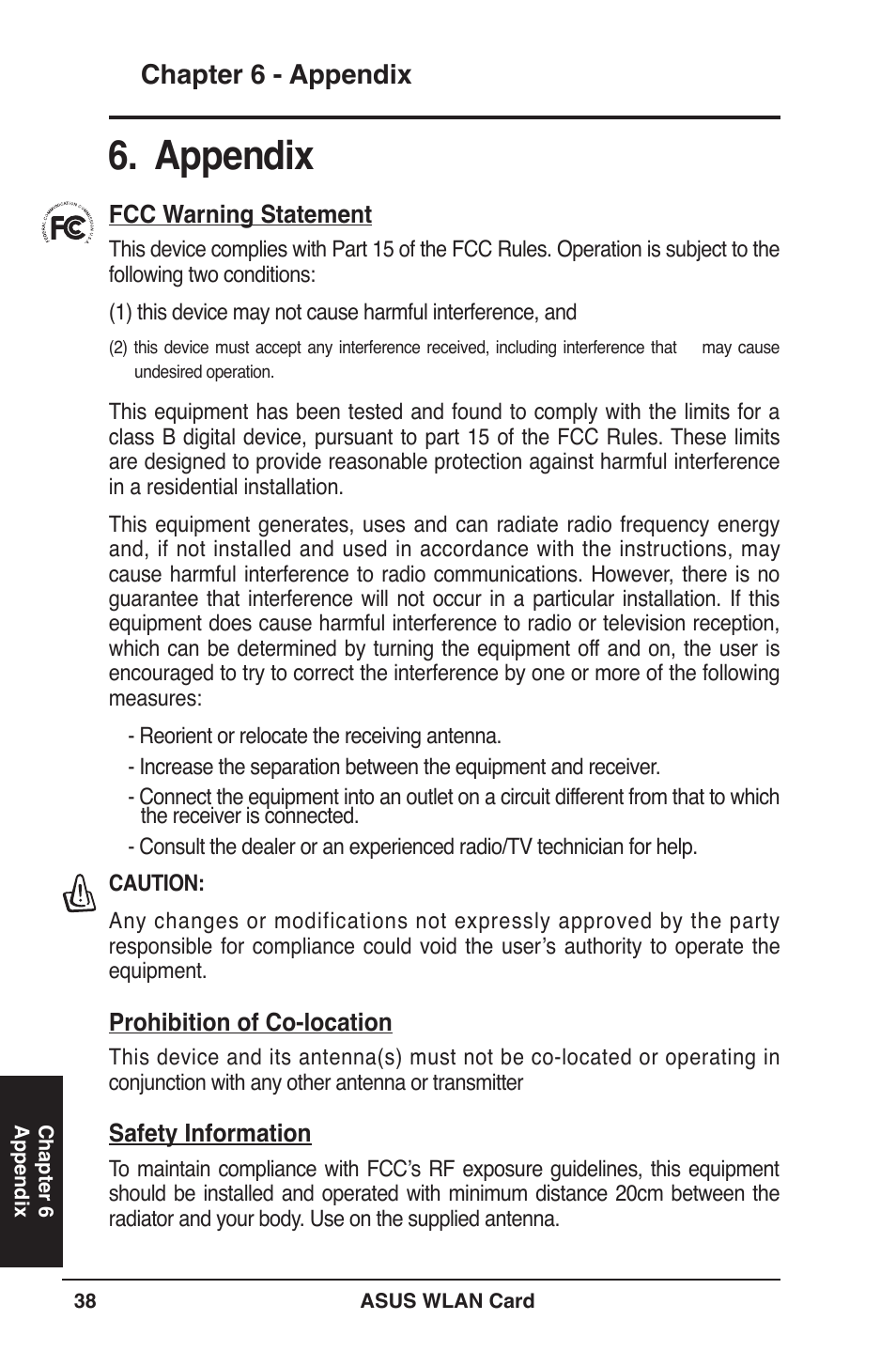 Appendix, Chapter 6 - appendix | Asus WL-106gM User Manual | Page 38 / 39