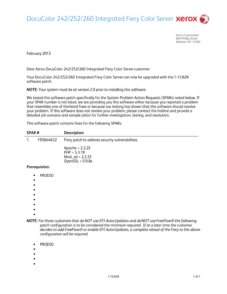 Xerox DocuColor 242-252-260 con built-in Fiery controller-14678 User Manual | 1 page