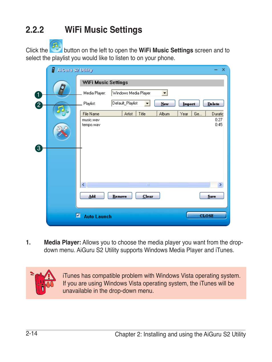 2 wifi music settings | Asus AiGuru S2 User Manual | Page 36 / 106