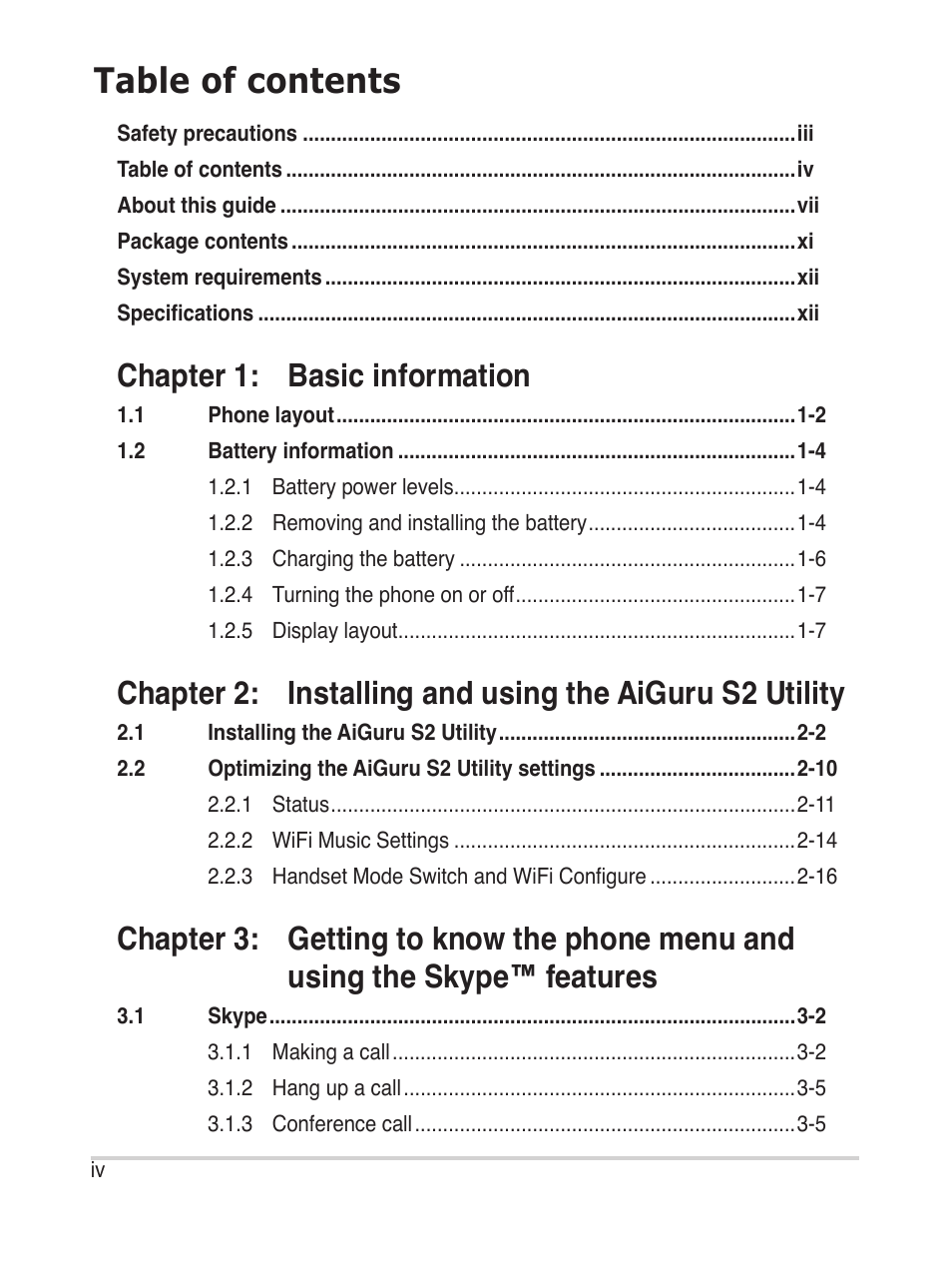 Asus AiGuru S2 User Manual | Page 4 / 106