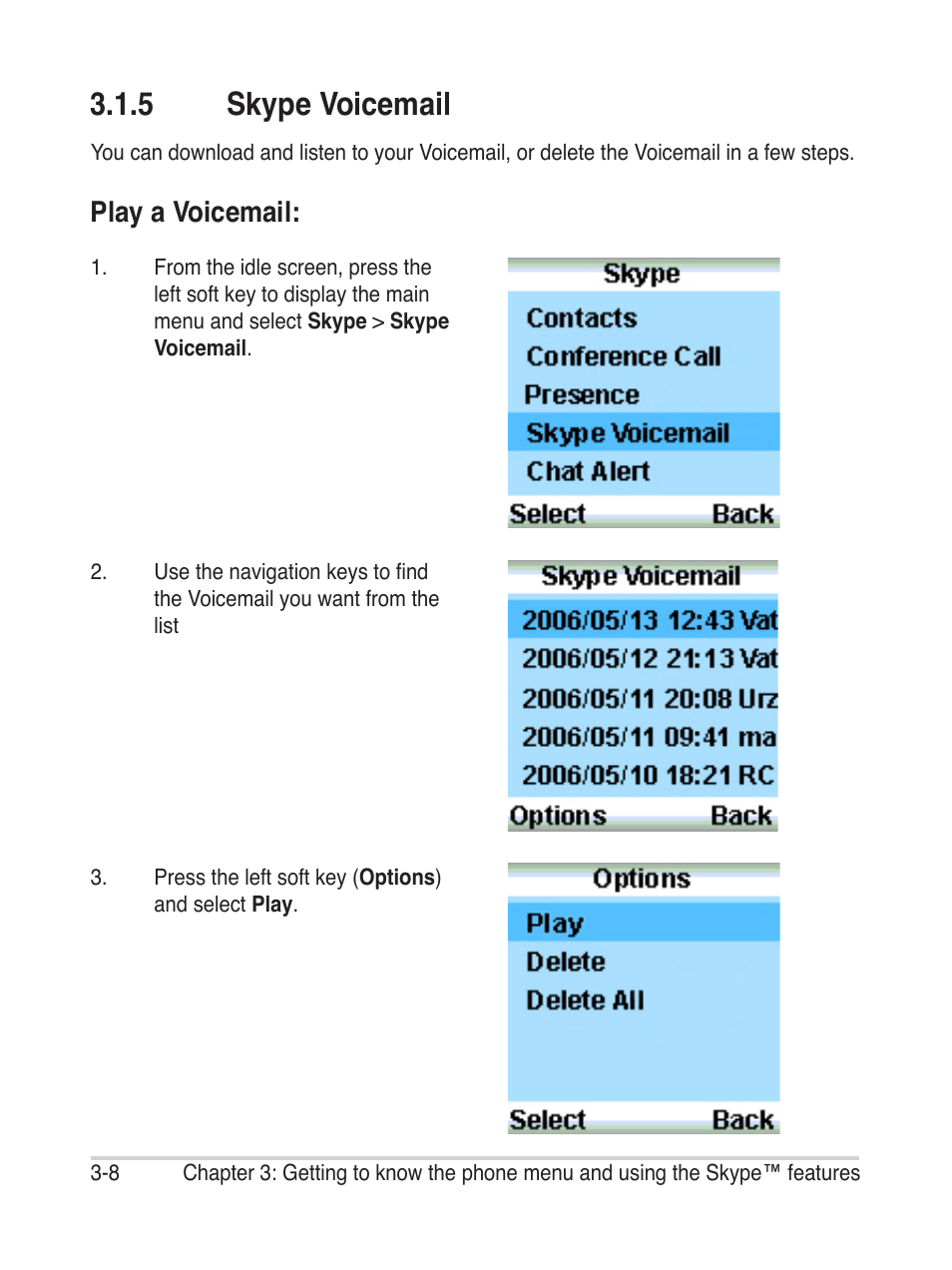 5 skype voicemail, Play a voicemail | Asus AiGuru S2 User Manual | Page 48 / 106