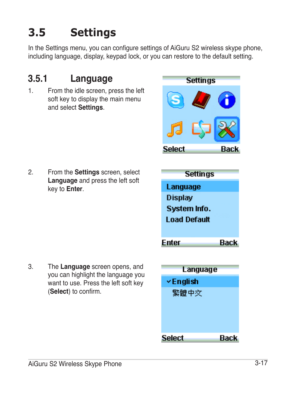 5 settings, 1 language | Asus AiGuru S2 User Manual | Page 57 / 106