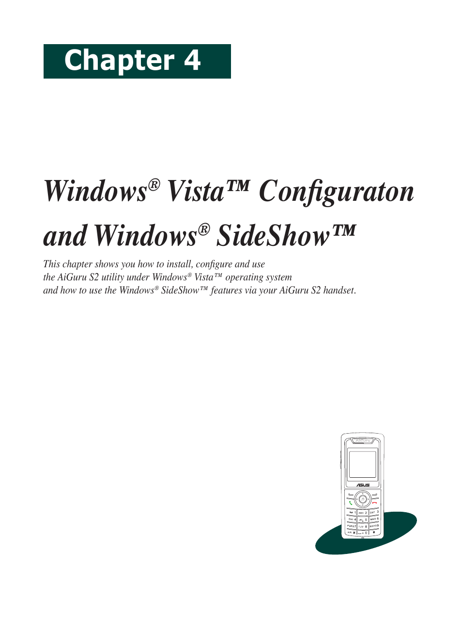 Windows, Vista™ configuraton and windows, Sideshow | Chapter 4 | Asus AiGuru S2 User Manual | Page 63 / 106