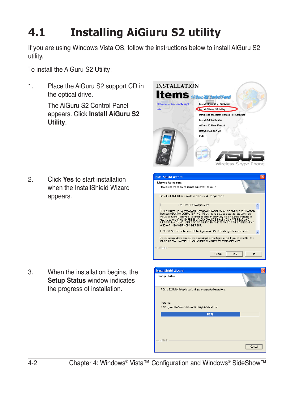 1 installing aigiuru s2 utility | Asus AiGuru S2 User Manual | Page 64 / 106