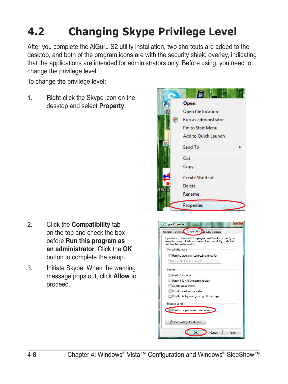 2 changing skype privilege level | Asus AiGuru S2 User Manual | Page 70 / 106