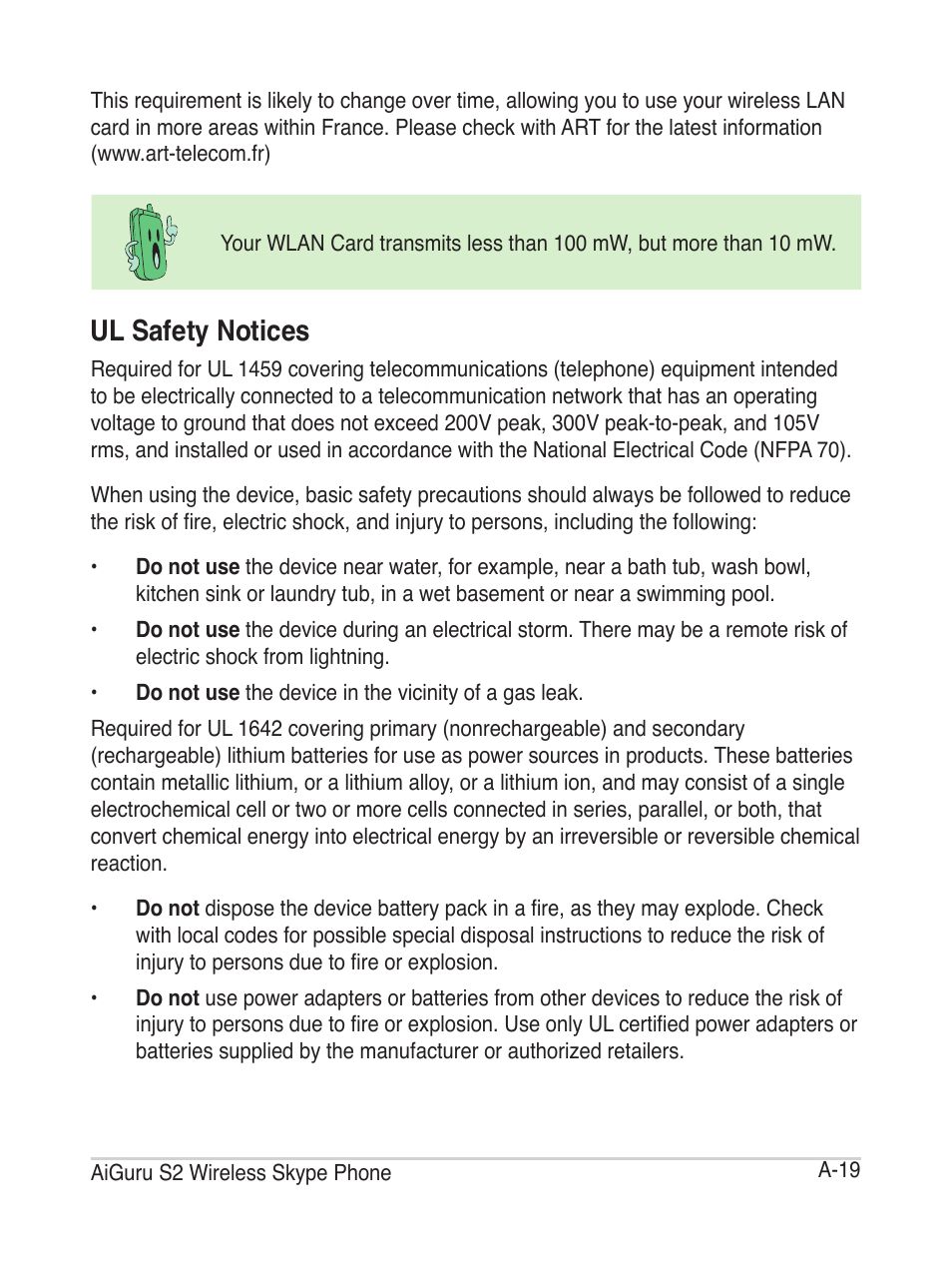 Ul safety notices | Asus AiGuru S2 User Manual | Page 95 / 106