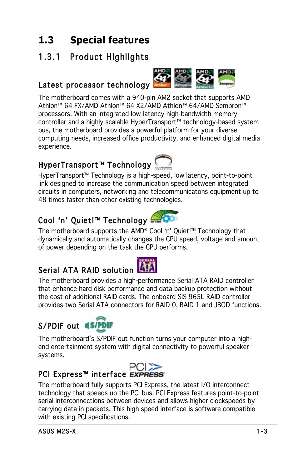 3 special features, 1 product highlights | Asus Motherboard M2S-X User Manual | Page 15 / 86