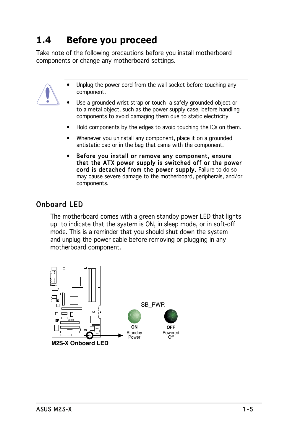 4 before you proceed, Onboard led | Asus Motherboard M2S-X User Manual | Page 17 / 86