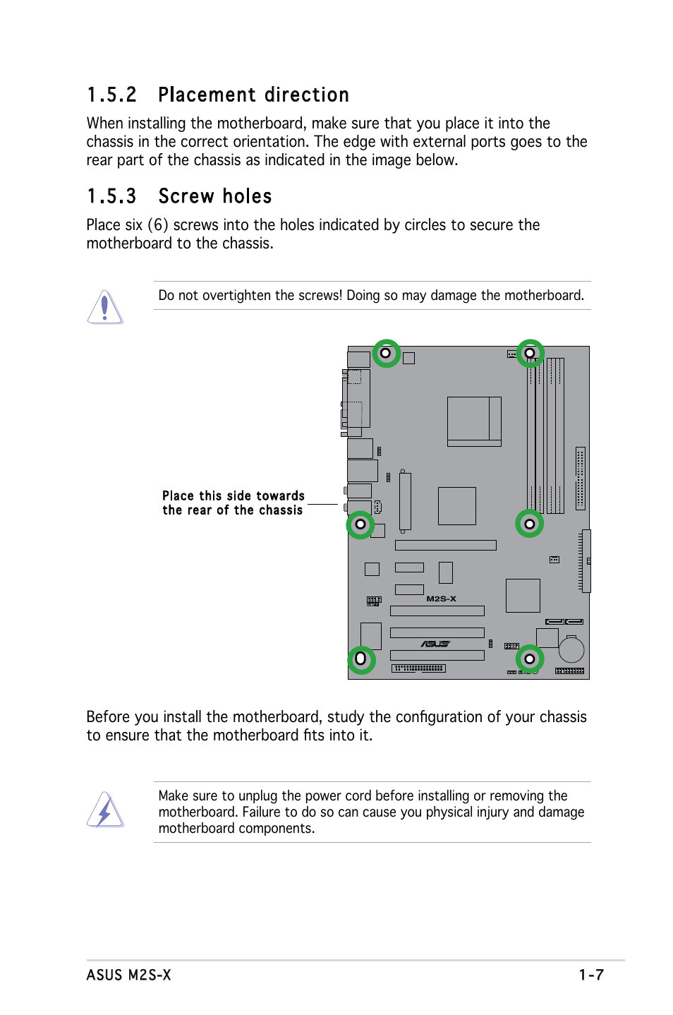 2 placement direction, 3 screw holes | Asus Motherboard M2S-X User Manual | Page 19 / 86