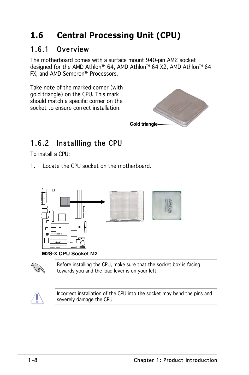 6 central processing unit (cpu), 1 overview, 2 installling the cpu | Asus Motherboard M2S-X User Manual | Page 20 / 86