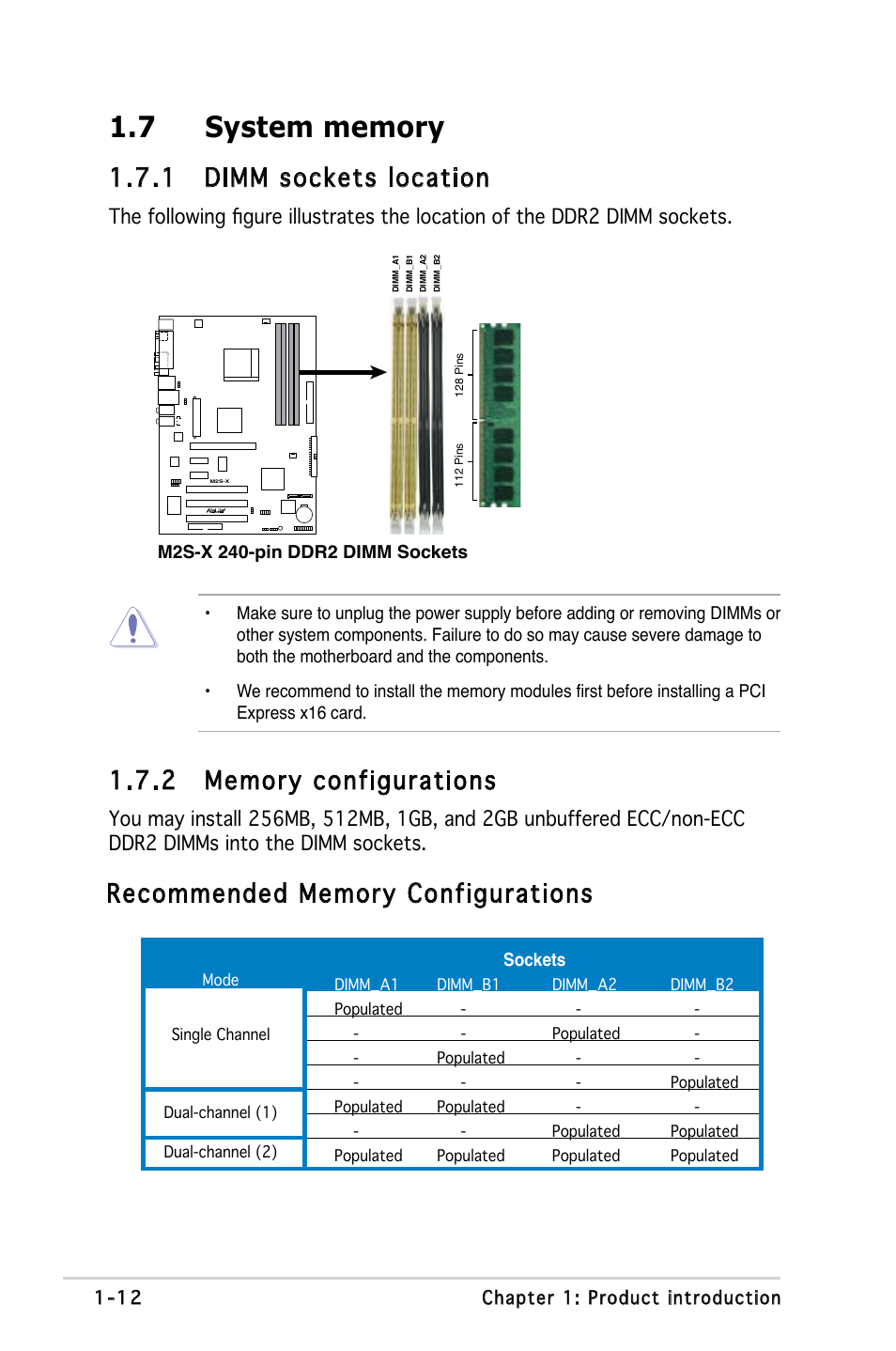 1 dimm sockets location | Asus Motherboard M2S-X User Manual | Page 24 / 86