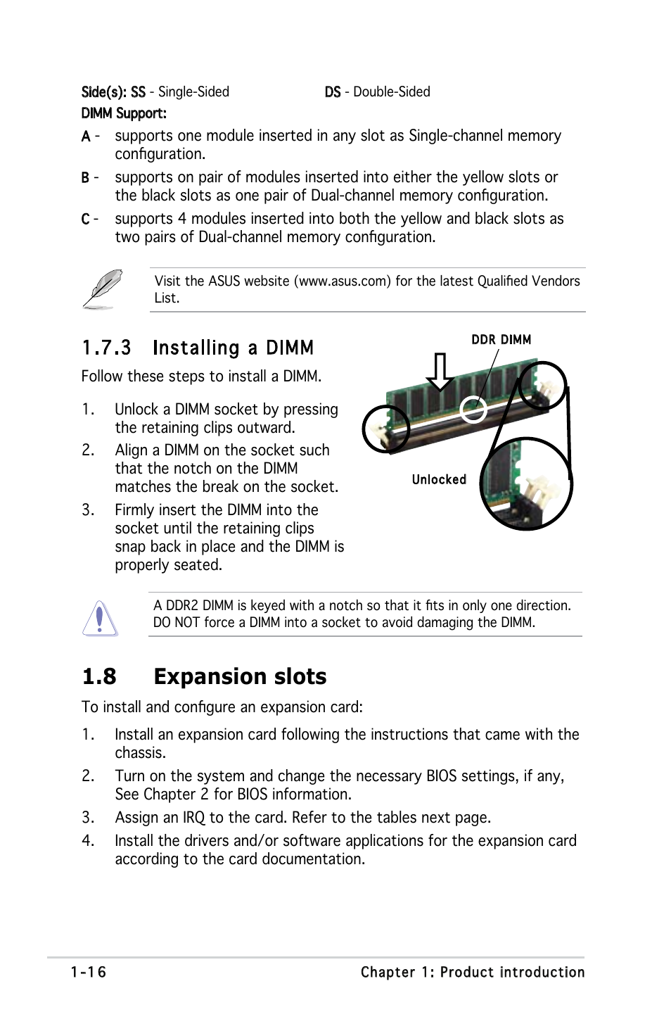 8 expansion slots, 3 installing a dimm | Asus Motherboard M2S-X User Manual | Page 28 / 86