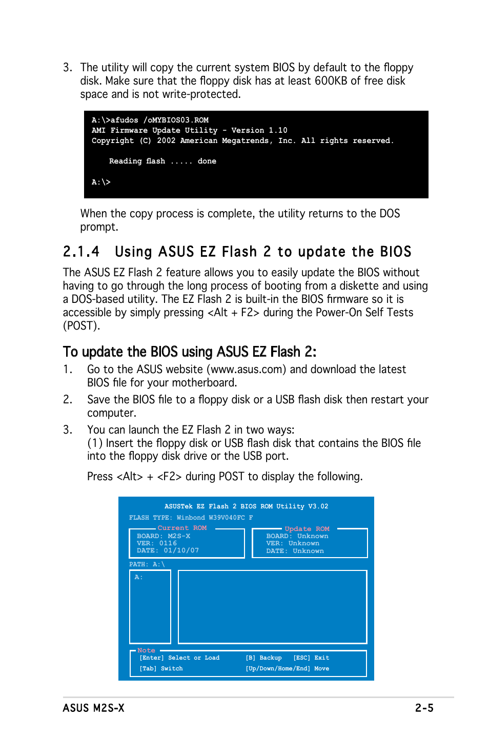 4 using asus ez flash 2 to update the bios | Asus Motherboard M2S-X User Manual | Page 47 / 86