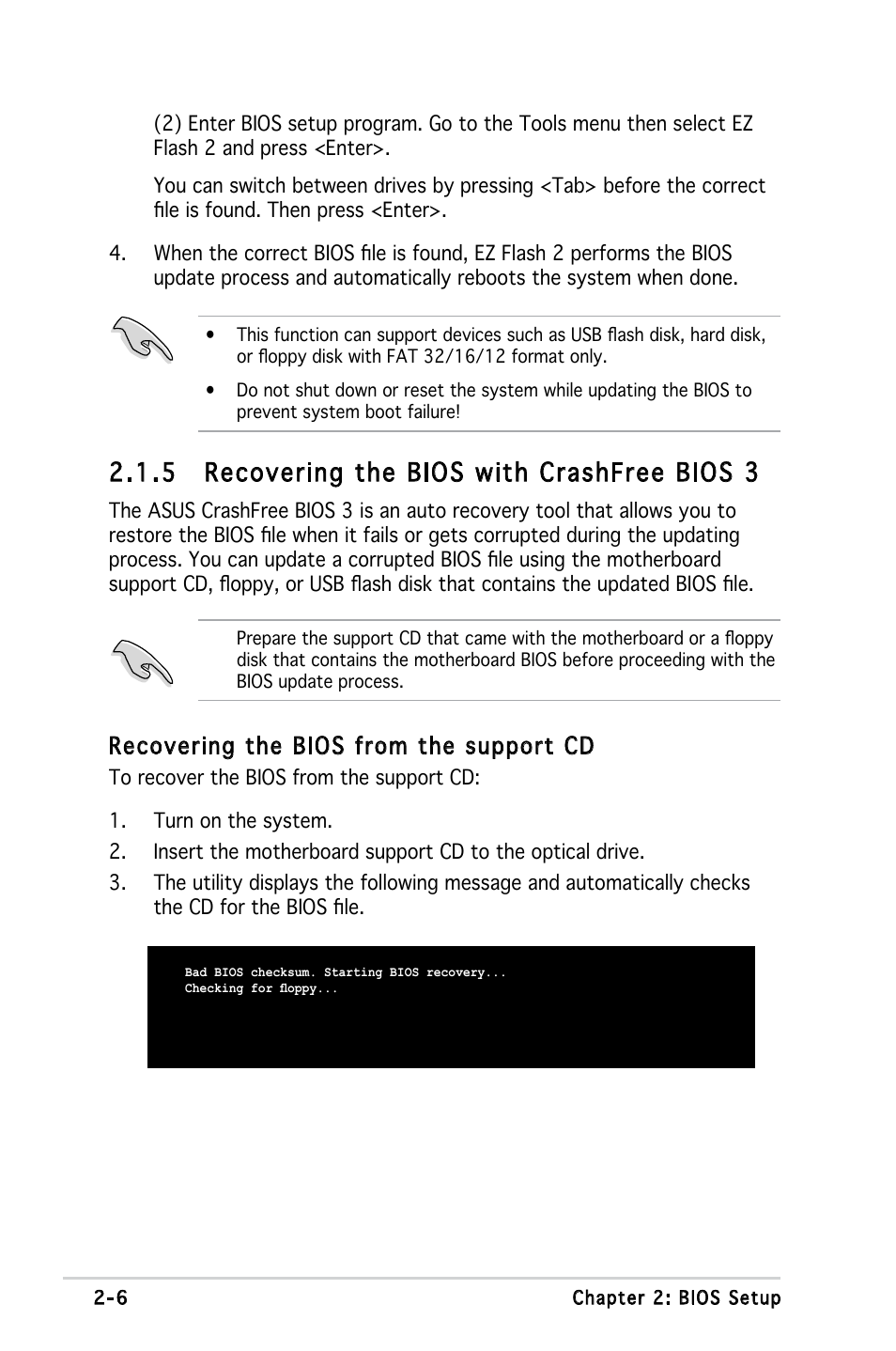 5 recovering the bios with crashfree bios 3, Recovering the bios from the support cd | Asus Motherboard M2S-X User Manual | Page 48 / 86