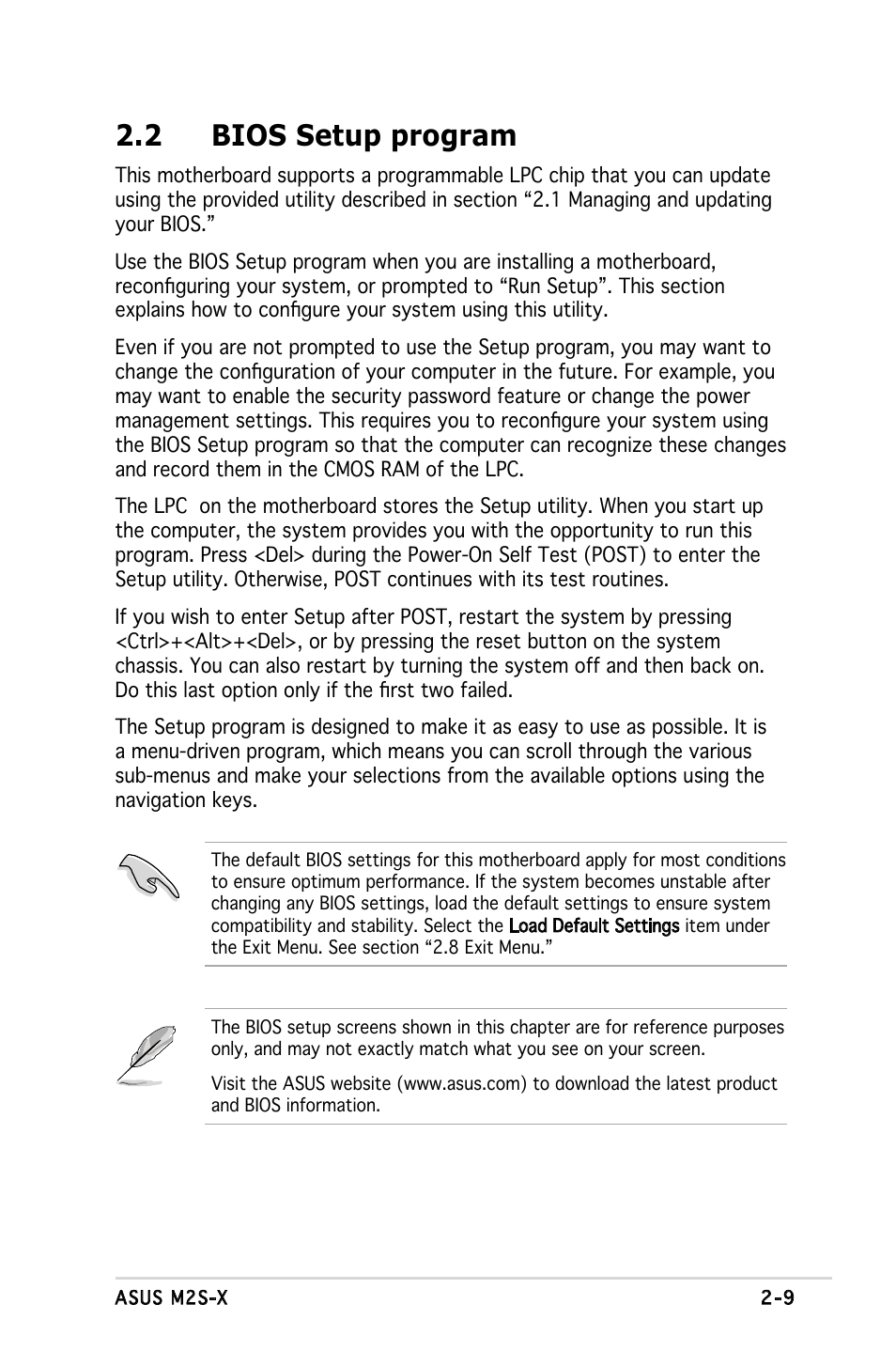 2 bios setup program | Asus Motherboard M2S-X User Manual | Page 51 / 86