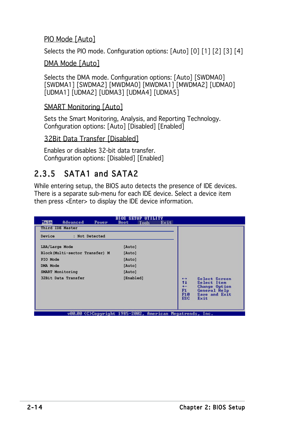 5 sata1 and sata2, Pio mode [auto, Dma mode [auto | Smart monitoring [auto, 32bit data transfer [disabled | Asus Motherboard M2S-X User Manual | Page 56 / 86