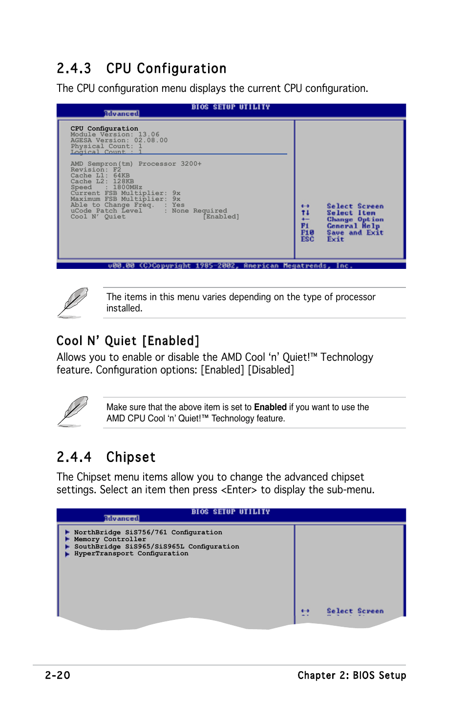 3 cpu configuration, 4 chipset, Cool n’ quiet [enabled | Asus Motherboard M2S-X User Manual | Page 62 / 86