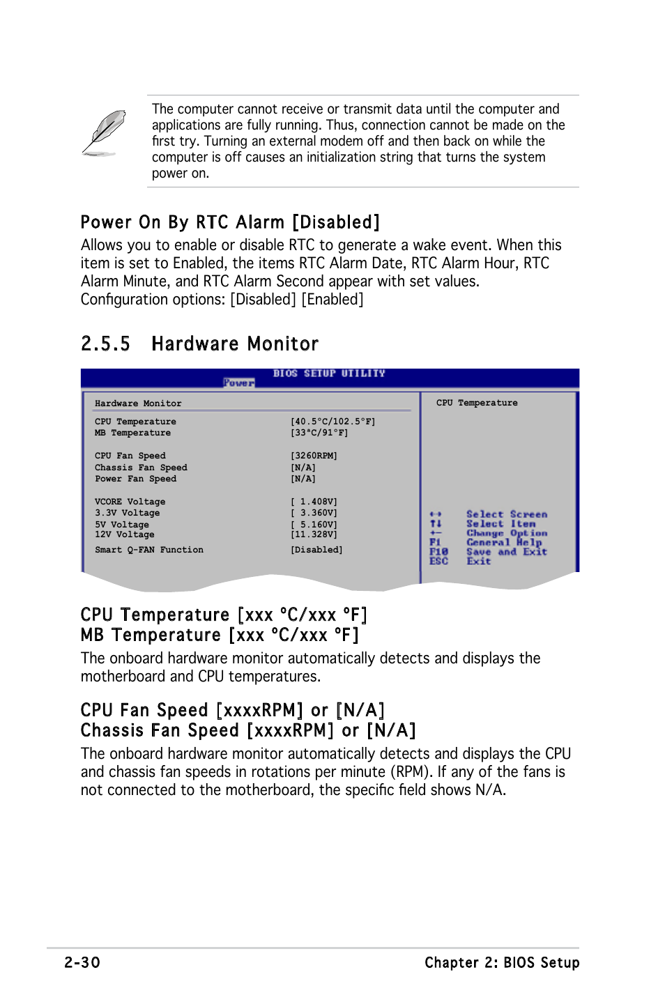 5 hardware monitor, Power on by rtc alarm [disabled | Asus Motherboard M2S-X User Manual | Page 72 / 86