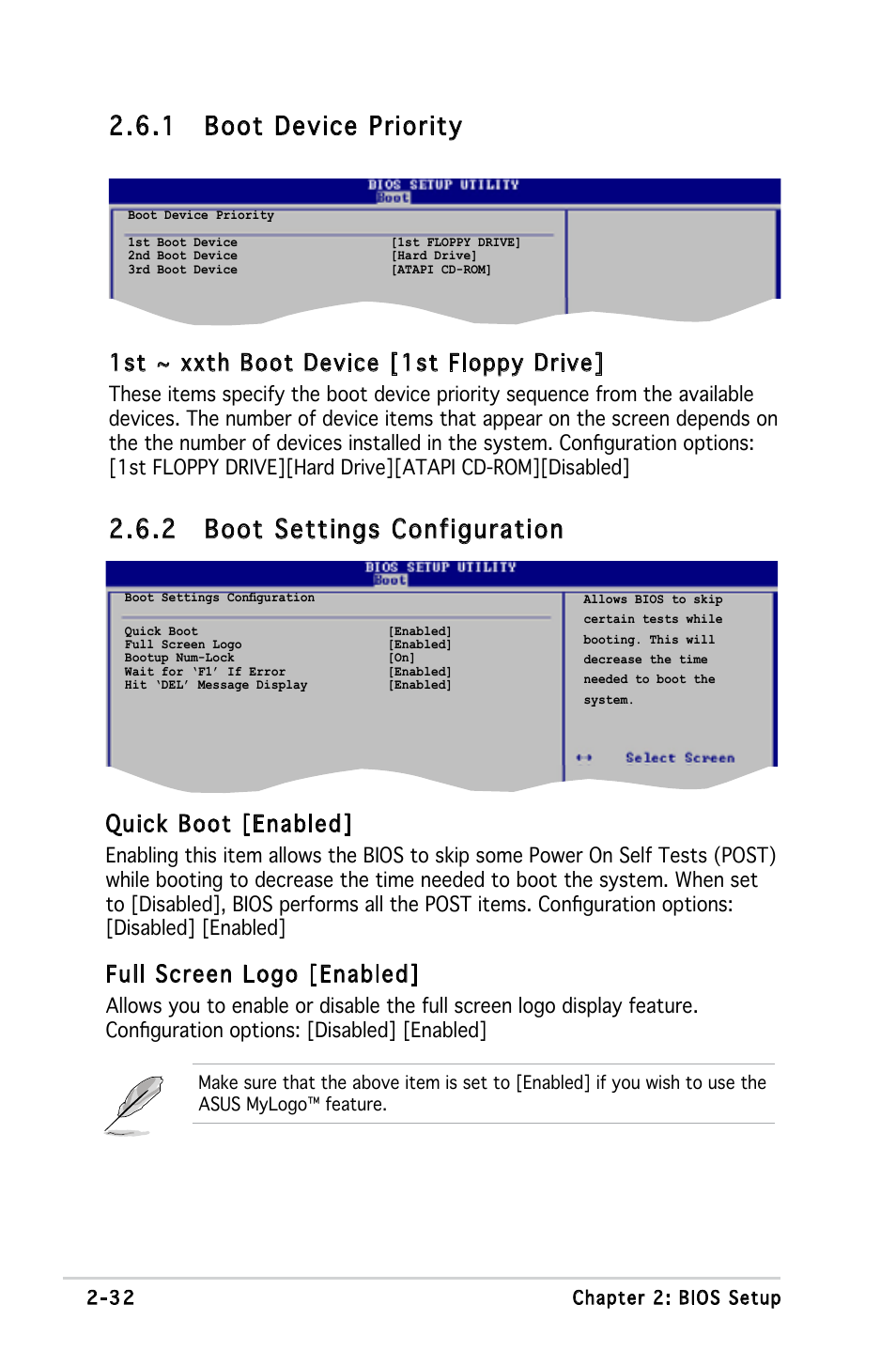 1 boot device priority, 2 boot settings configuration, 1st ~ xxth boot device [1st floppy drive | Quick boot [enabled, Full screen logo [enabled | Asus Motherboard M2S-X User Manual | Page 74 / 86