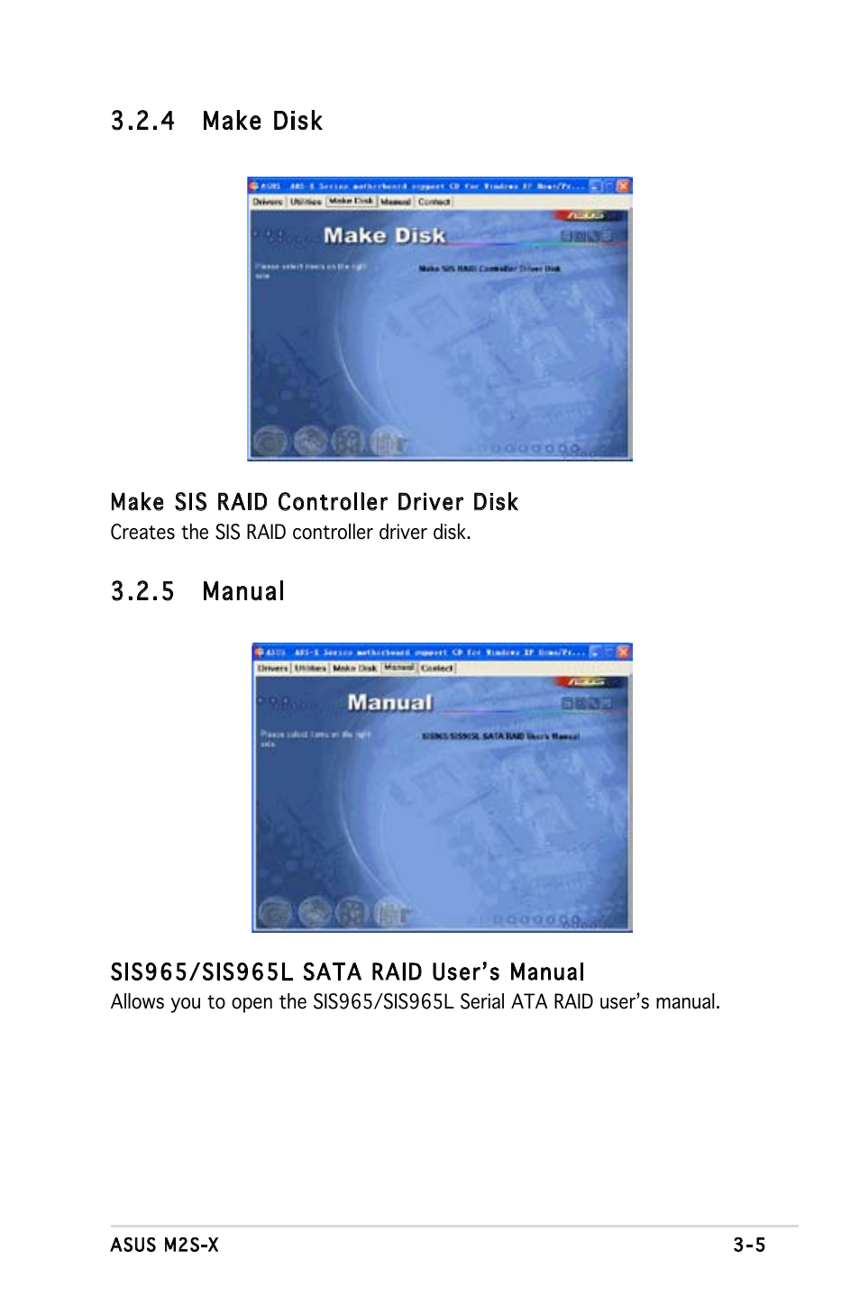 4 make disk, 5 manual | Asus Motherboard M2S-X User Manual | Page 85 / 86