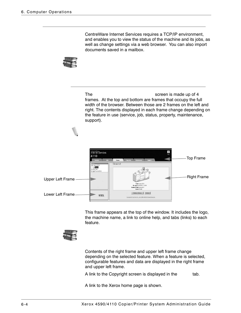 Centreware internet services, The centreware internet services screen | Xerox 4590 User Manual | Page 122 / 402