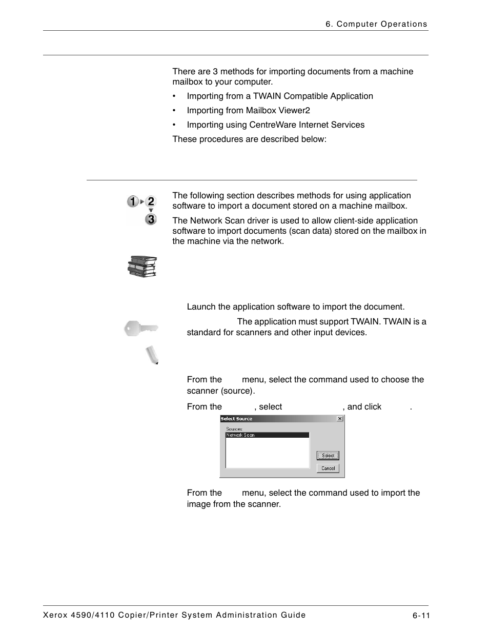 Importing scanned data, Importing from a twain-compatible application | Xerox 4590 User Manual | Page 129 / 402