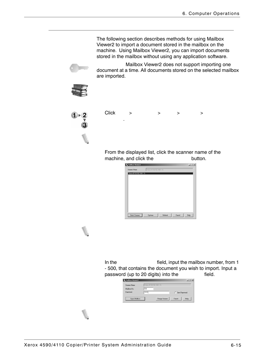 Importing from mailbox viewer2 | Xerox 4590 User Manual | Page 133 / 402