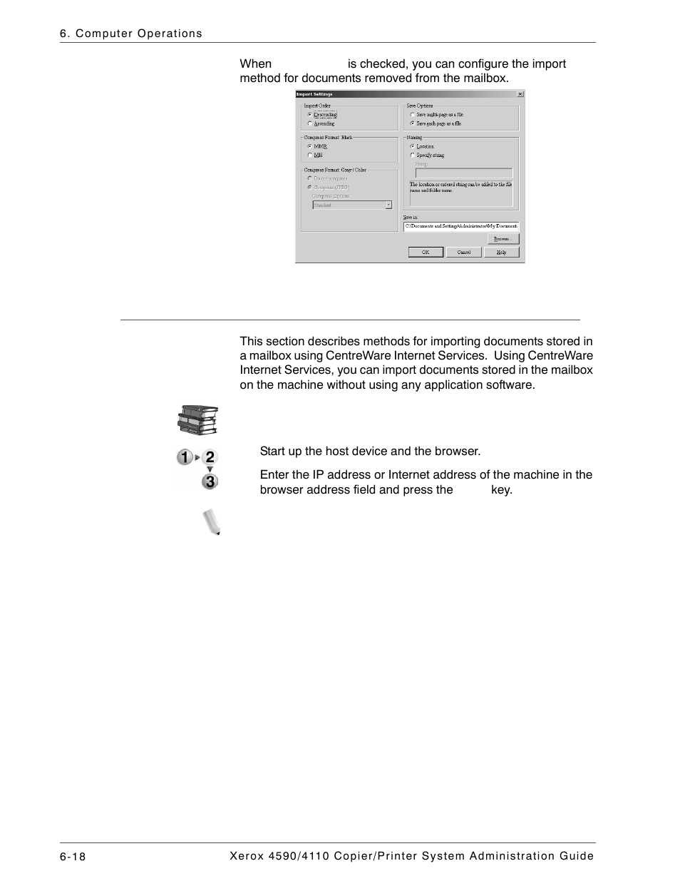 Importing using centreware internet services | Xerox 4590 User Manual | Page 136 / 402