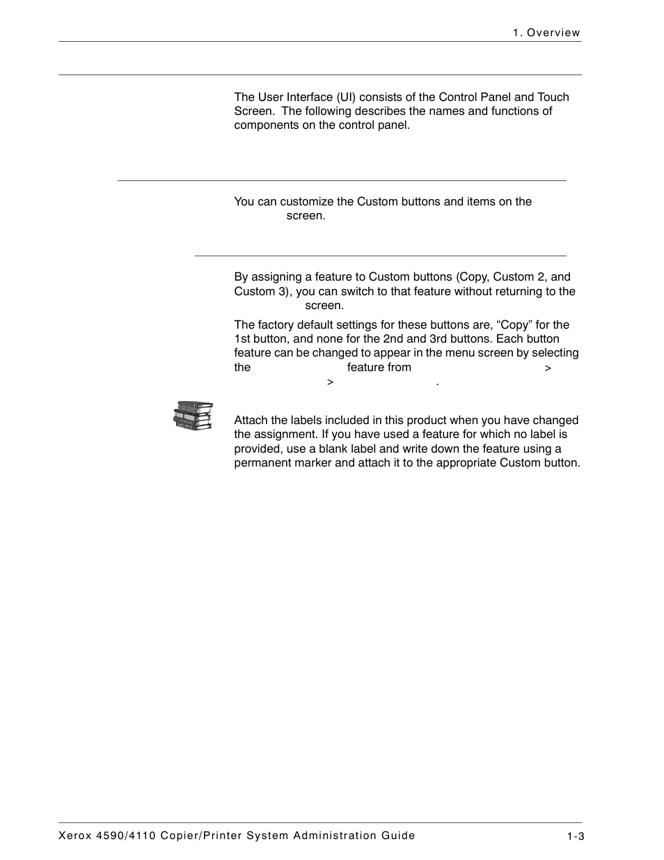 User interface (ui), Customizing the control panel, Assigning a feature to custom buttons | Xerox 4590 User Manual | Page 15 / 402