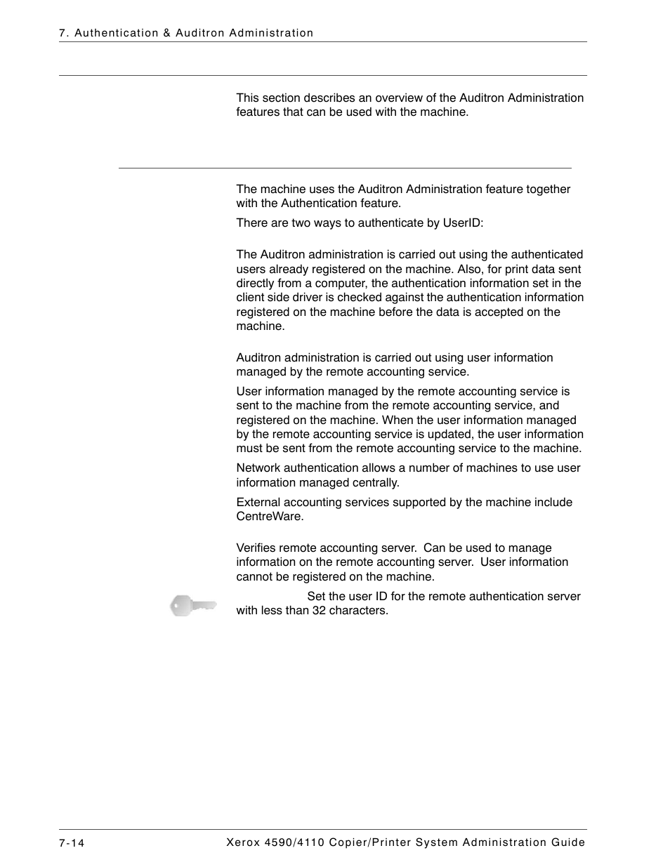 Overview of auditron administration, Authentication and auditron administration | Xerox 4590 User Manual | Page 154 / 402