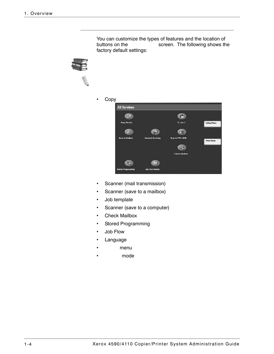 Customizing the all services screen | Xerox 4590 User Manual | Page 16 / 402