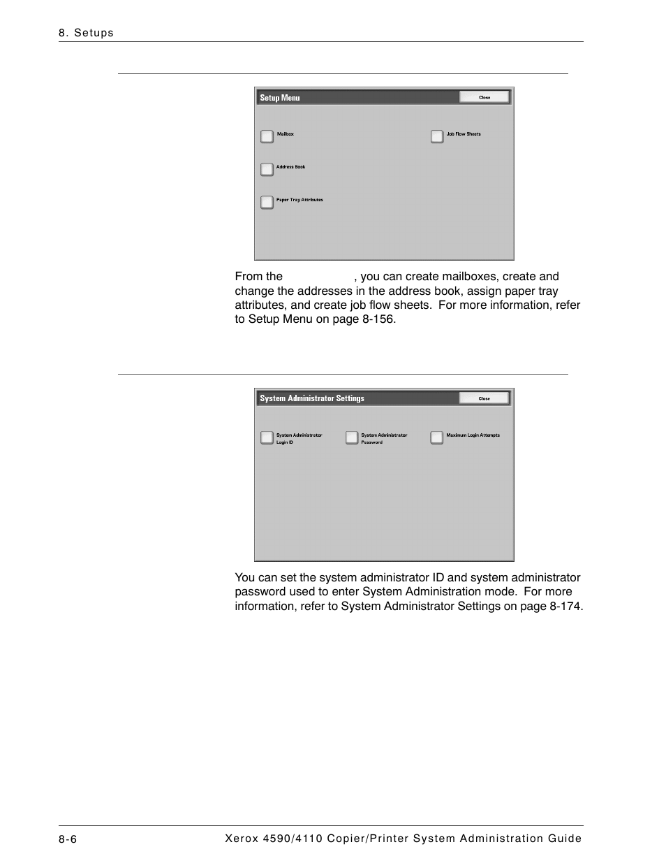 Setup menu, System administrator settings | Xerox 4590 User Manual | Page 164 / 402