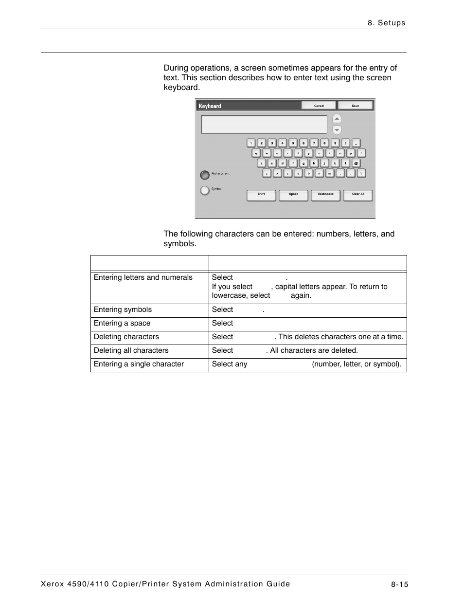 Entering text | Xerox 4590 User Manual | Page 173 / 402