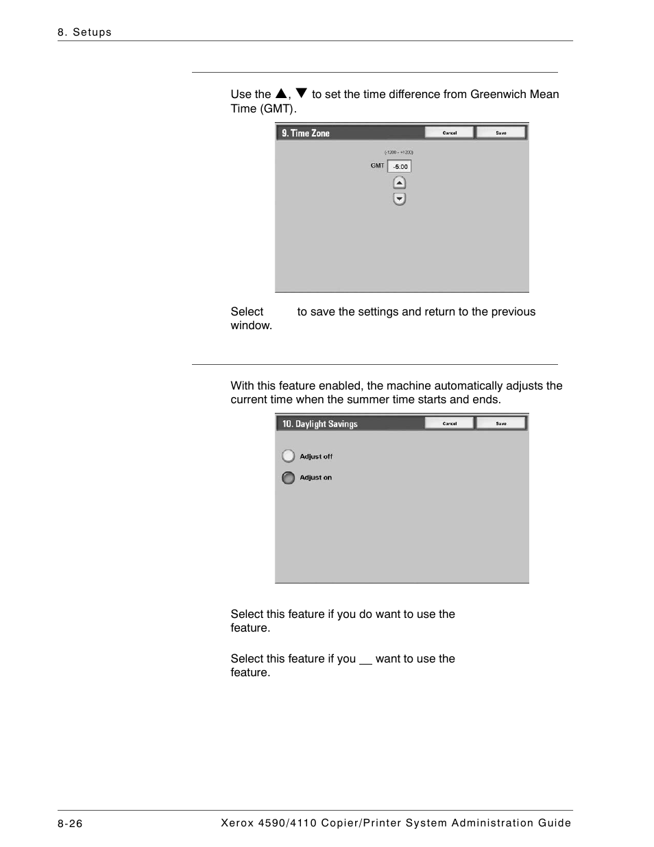 Time zone, Daylight savings | Xerox 4590 User Manual | Page 184 / 402