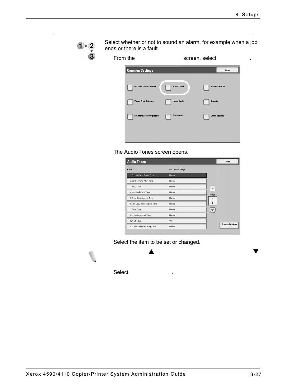 Audio tones | Xerox 4590 User Manual | Page 185 / 402