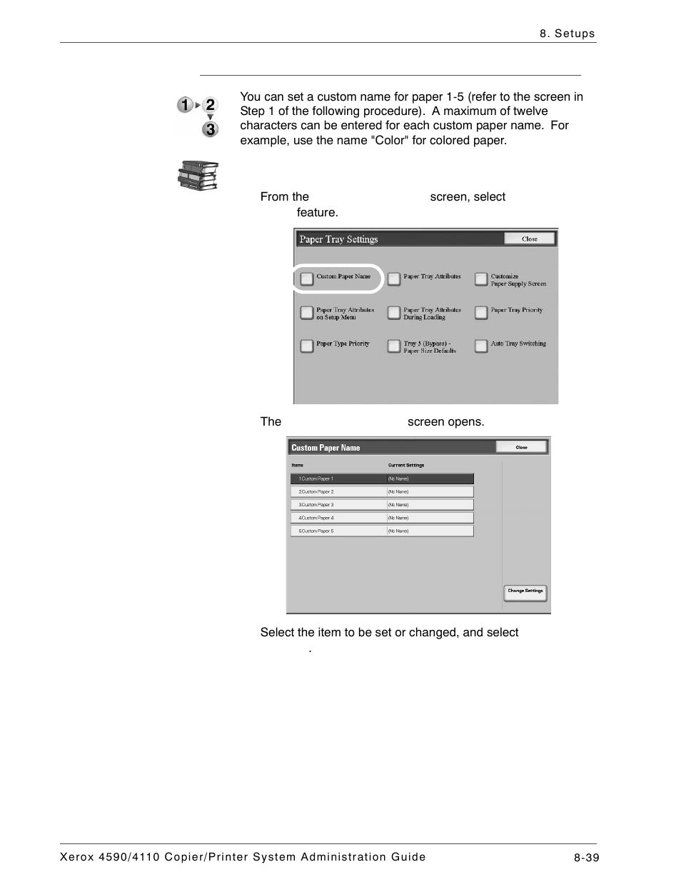 Custom paper name | Xerox 4590 User Manual | Page 197 / 402