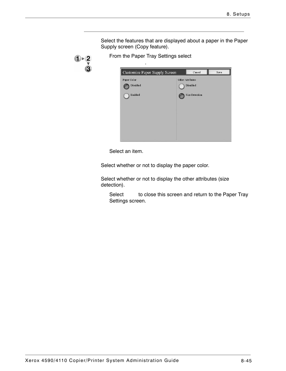 Customize paper supply screen | Xerox 4590 User Manual | Page 203 / 402