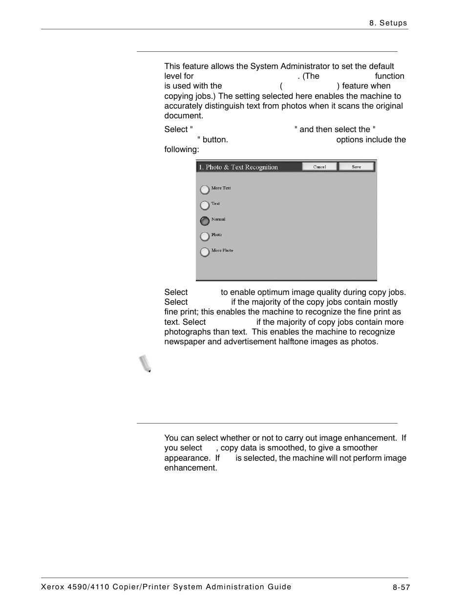 Photo and text recognition, Image enhancement | Xerox 4590 User Manual | Page 215 / 402