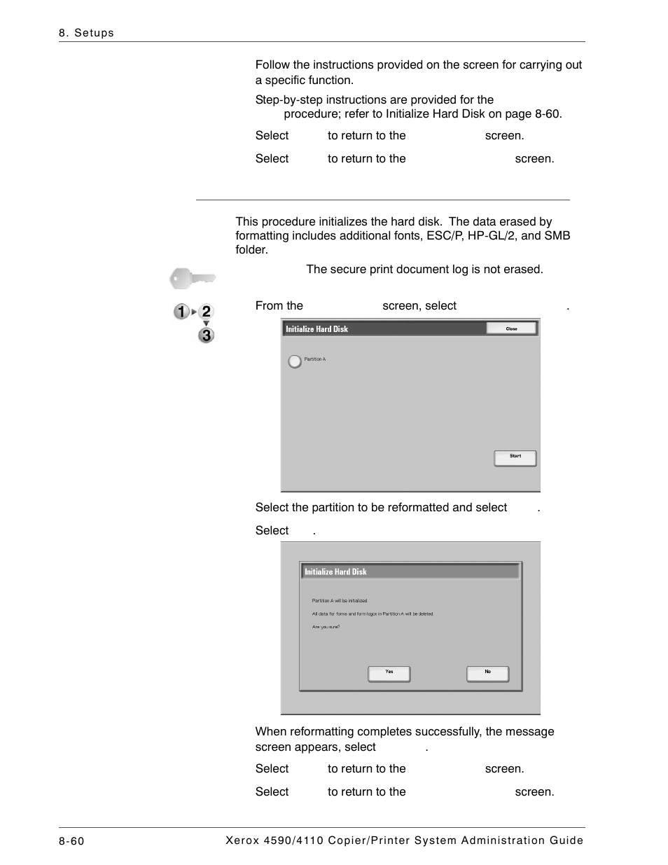 Initialize hard disk | Xerox 4590 User Manual | Page 218 / 402