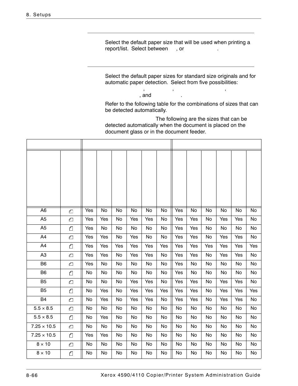 Default print paper size, Paper size settings | Xerox 4590 User Manual | Page 224 / 402