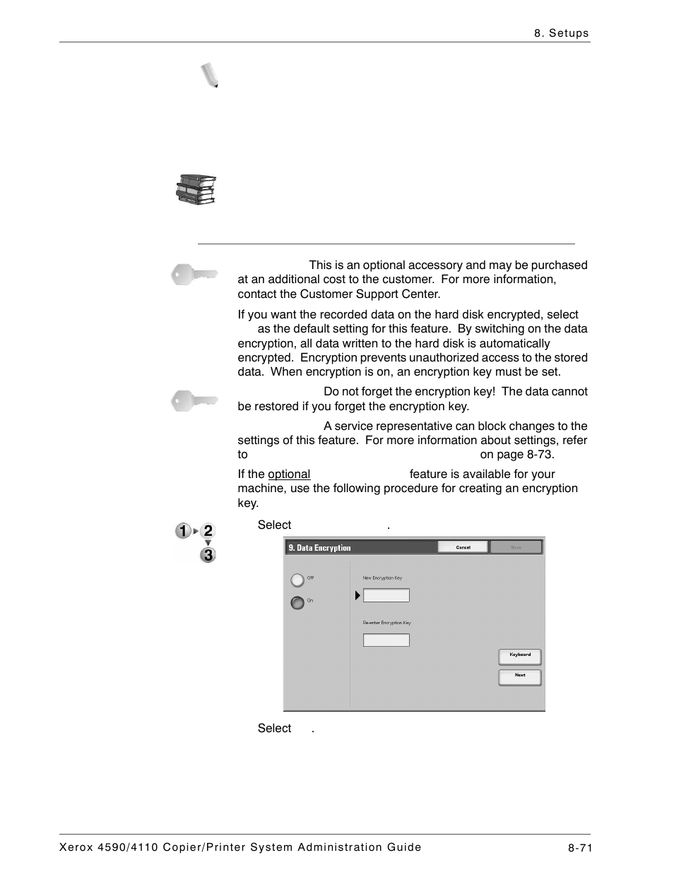 Data encryption (optional) | Xerox 4590 User Manual | Page 229 / 402