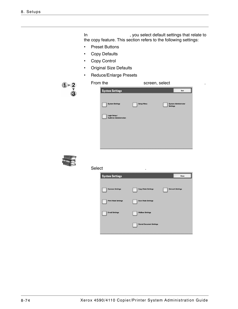 Copy mode settings, Copy | Xerox 4590 User Manual | Page 232 / 402